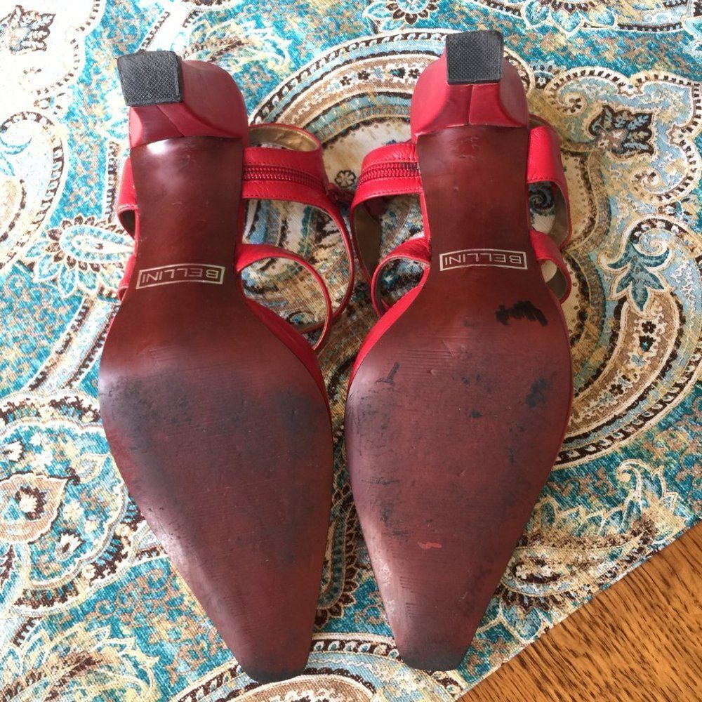 Bellini Red Leather Vintage Ankle Strap Block Heel Pumps Size 8.5 - Picture 6 of 7